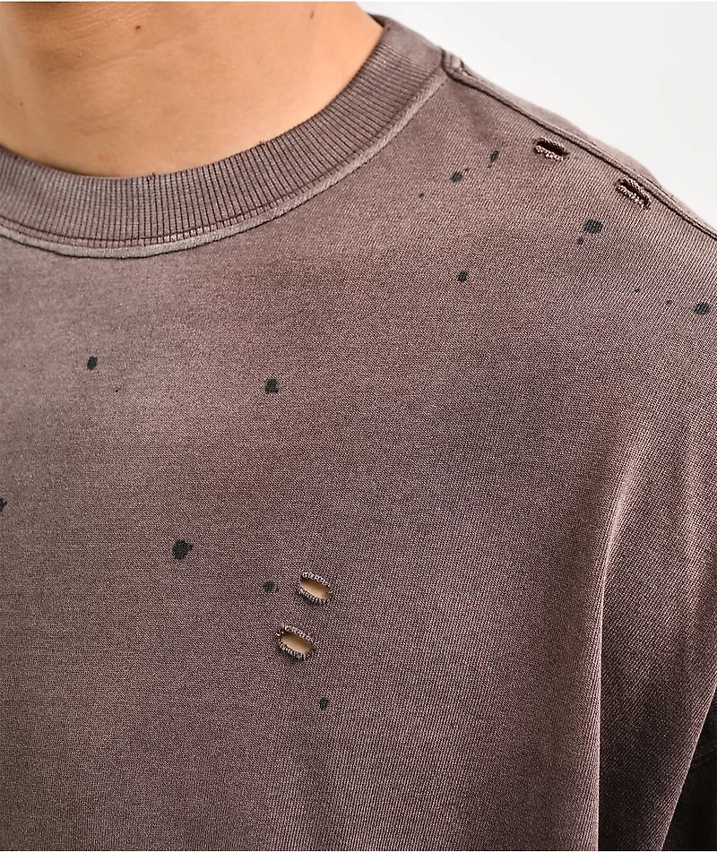 Ninth Hall Fundamentals Distressed Brown Wash Long Sleeve T-Shirt