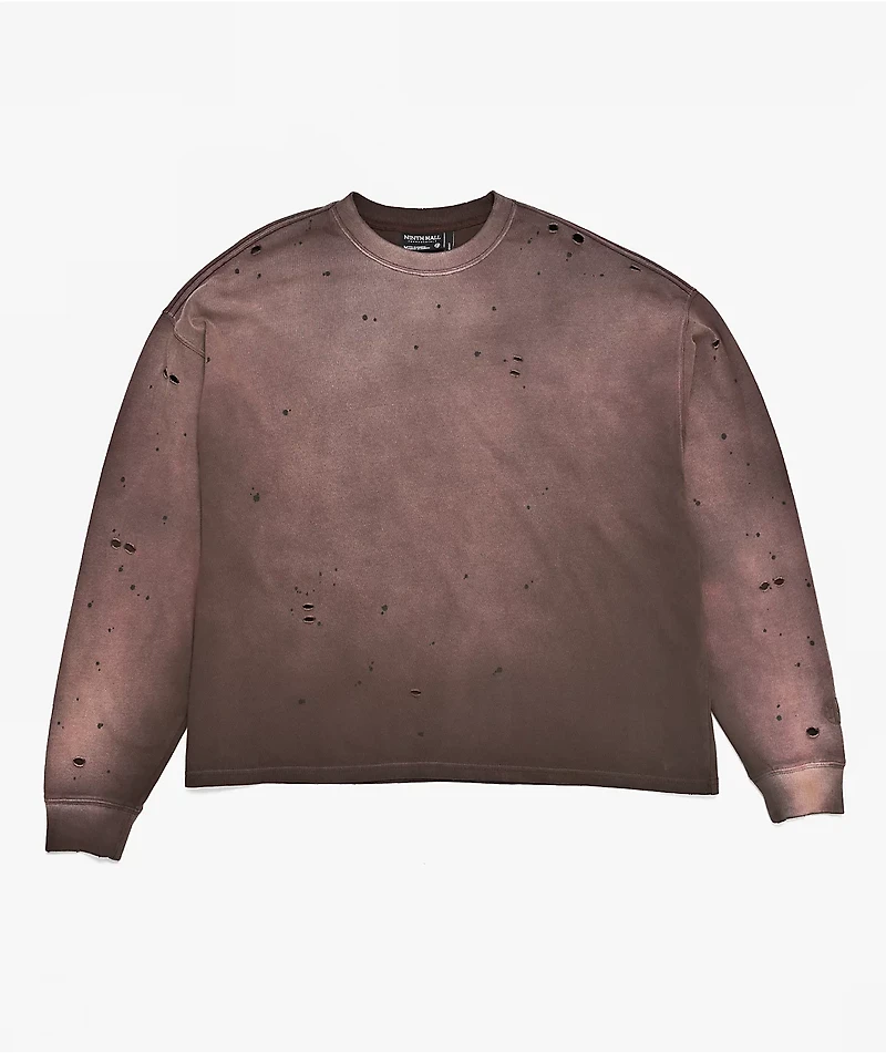 Ninth Hall Fundamentals Distressed Brown Wash Long Sleeve T-Shirt