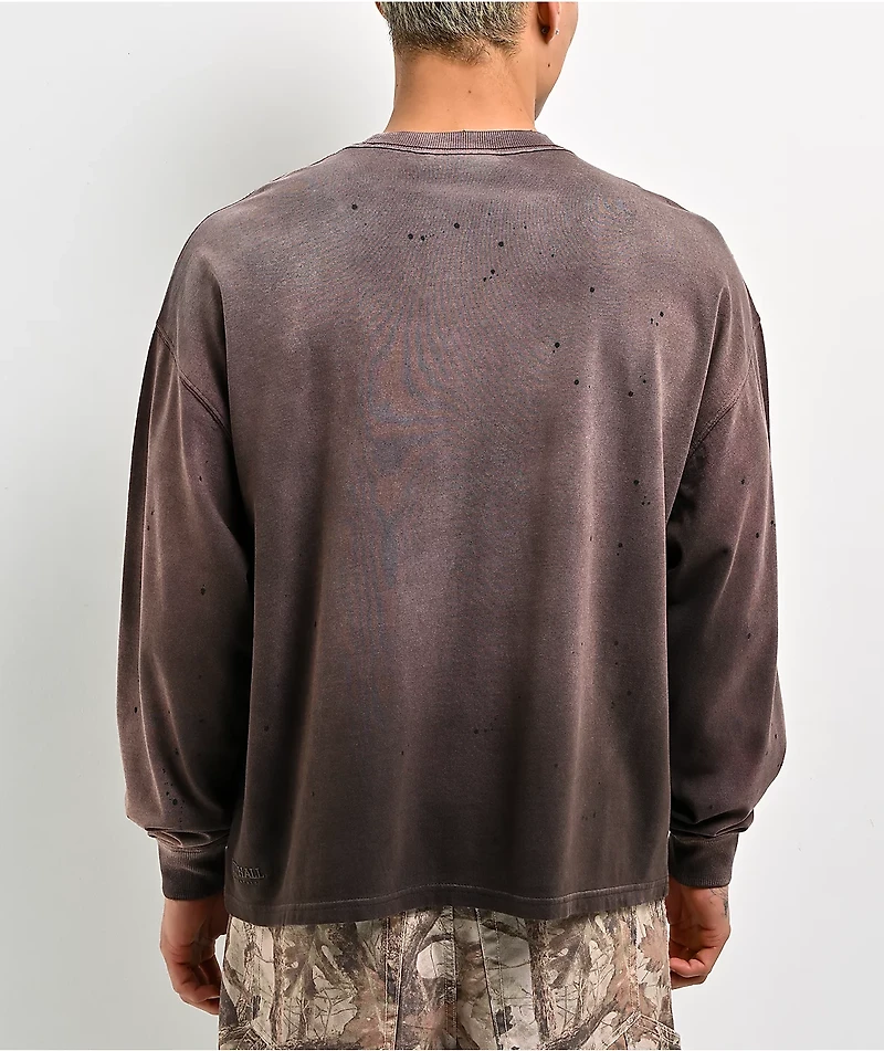 Ninth Hall Fundamentals Distressed Brown Wash Long Sleeve T-Shirt