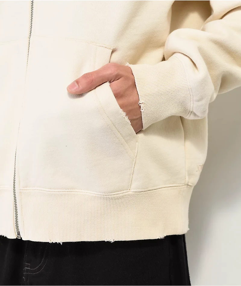 Ninth Hall Fundamentals Distressed Cream Boxy Zip Hoodie
