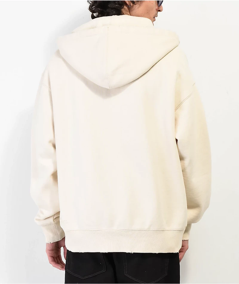 Ninth Hall Fundamentals Distressed Cream Boxy Zip Hoodie