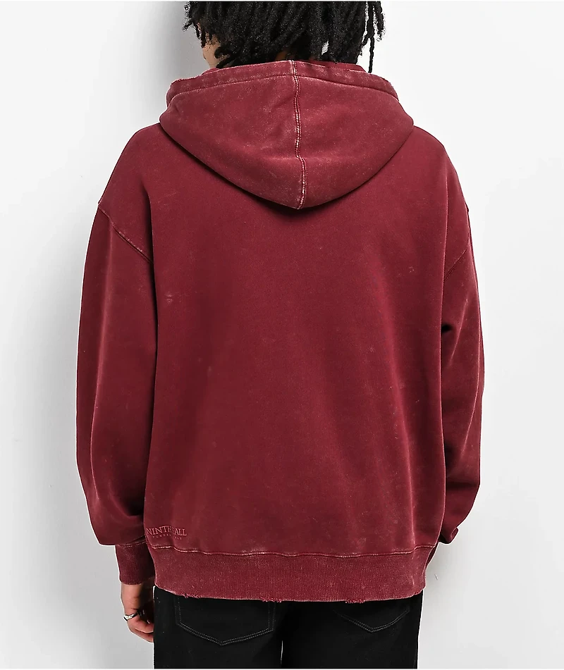 Ninth Hall Fundamentals Distressed Maroon Boxy Zip Hoodie