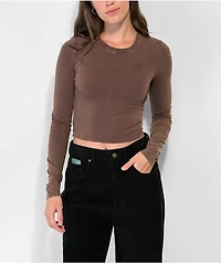 Ninth Hall Fundamentals Estie Brown Wash Fitted Crop Long Sleeve T-Shirt