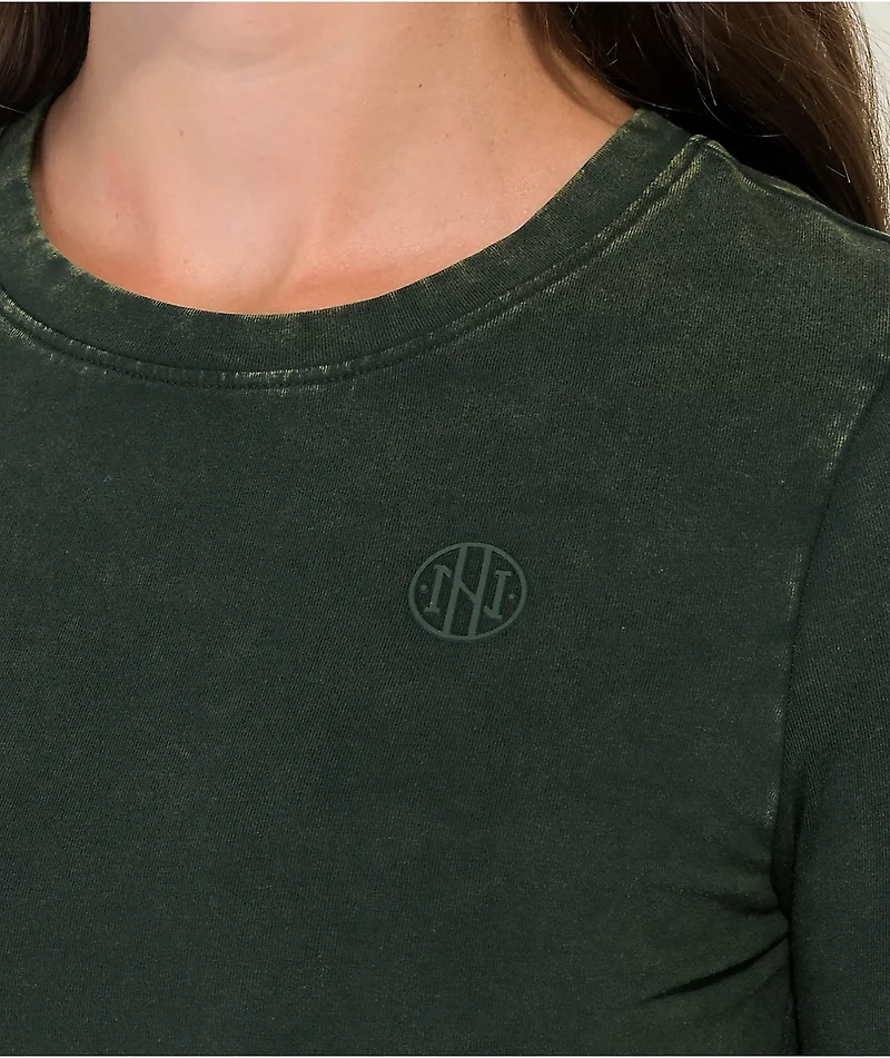 Ninth Hall Fundamentals Estie Green Wash Fitted Crop Long Sleeve T-Shirt