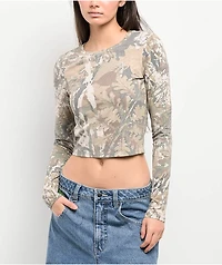 Ninth Hall Fundamentals Estie Light Camo Long Sleeve Crop T-Shirt