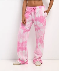 Ninth Hall Fundamentals Mellie Tie Dye Pink Wide Leg Sweatpants