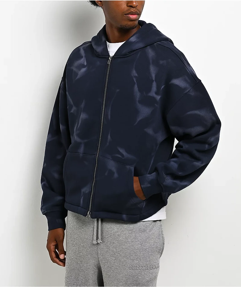 Ninth Hall Fundamentals Open Hem Purple Wash Crop Zip Hoodie