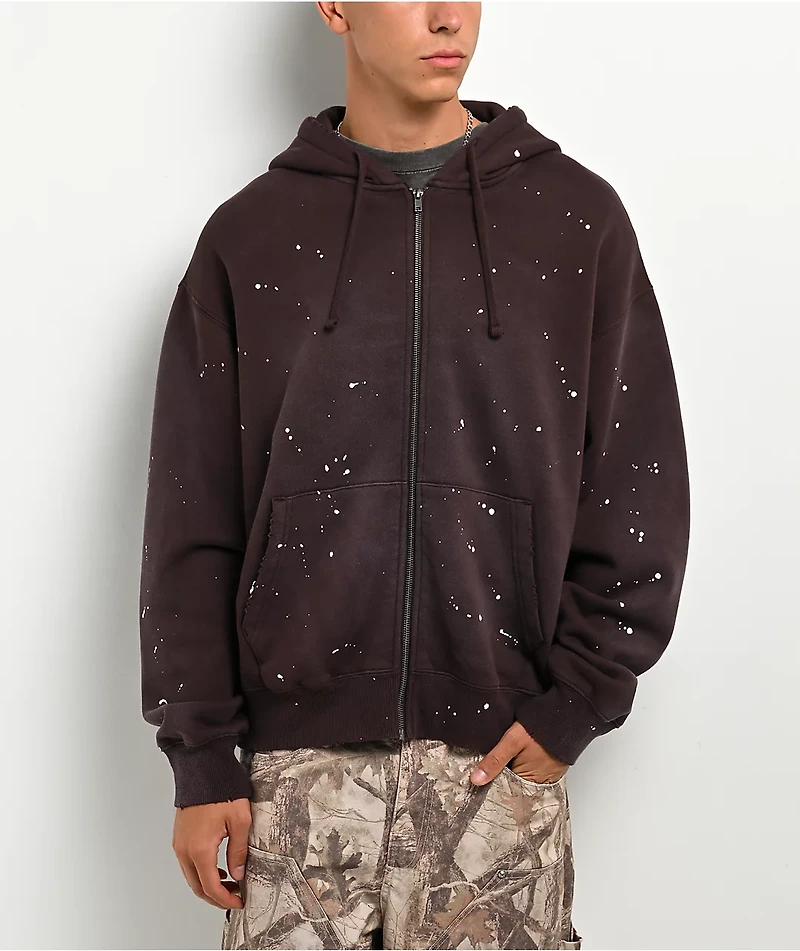 Ninth Hall Fundamentals Paint Brown Zip Hoodie
