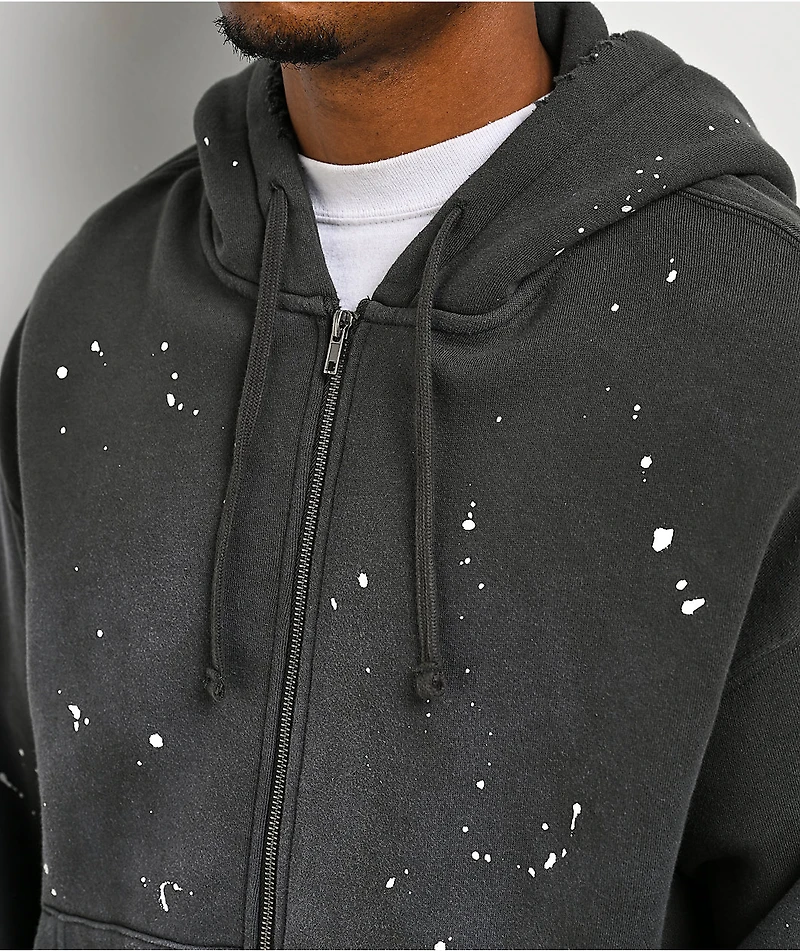 Ninth Hall Fundamentals Paint Drip Charcoal Zip Hoodie