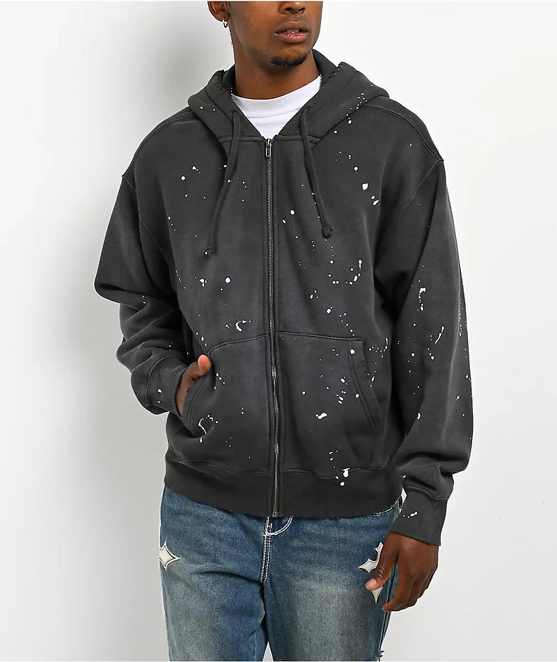 Ninth Hall Fundamentals Paint Drip Charcoal Zip Hoodie