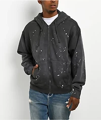 Ninth Hall Fundamentals Paint Drip Charcoal Zip Hoodie