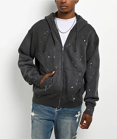 Ninth Hall Fundamentals Paint Drip Charcoal Zip Hoodie