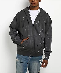 Ninth Hall Fundamentals Paint Drip Charcoal Zip Hoodie