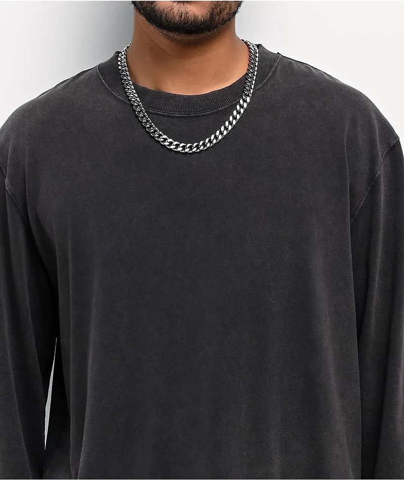 Ninth Hall Fundamentals Raw Edge Charcoal Wash Long Sleeve T-Shirt