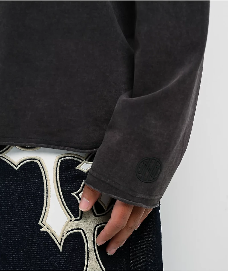 Ninth Hall Fundamentals Raw Edge Charcoal Wash Long Sleeve T-Shirt