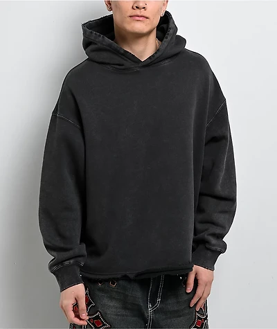 Ninth Hall Fundamentals Raw Hem Black Wash Hoodie