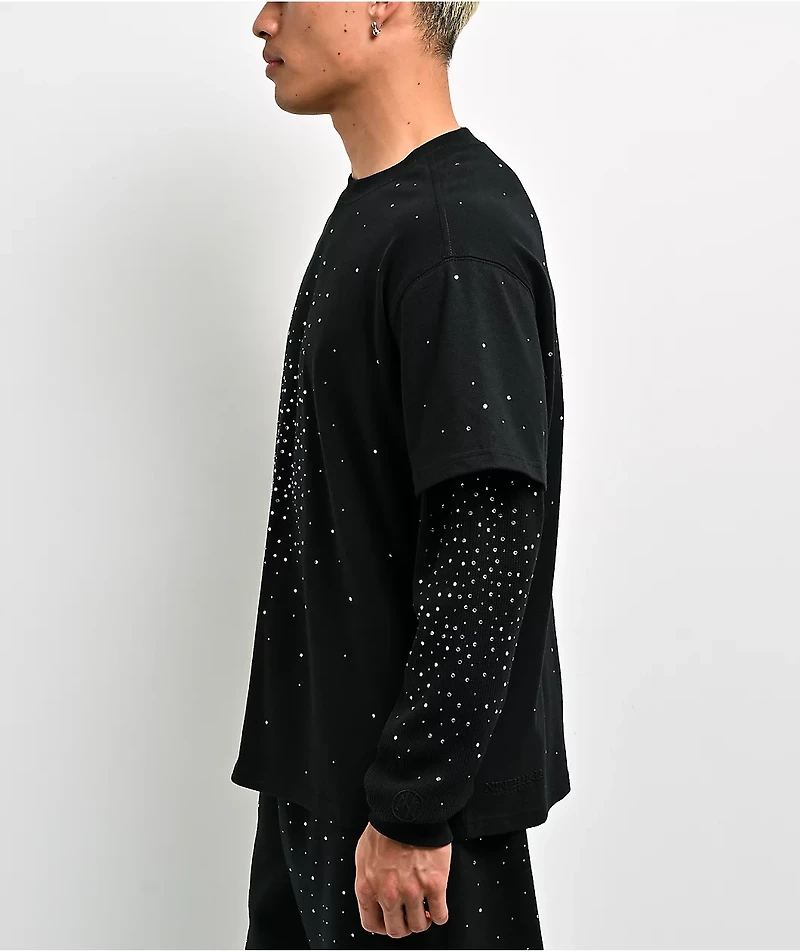 Ninth Hall Fundamentals Rhinestone Black Boxy 2Fer Long Sleeve Shirt