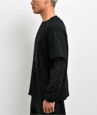 Ninth Hall Fundamentals Rhinestone Black Boxy 2Fer Long Sleeve Shirt