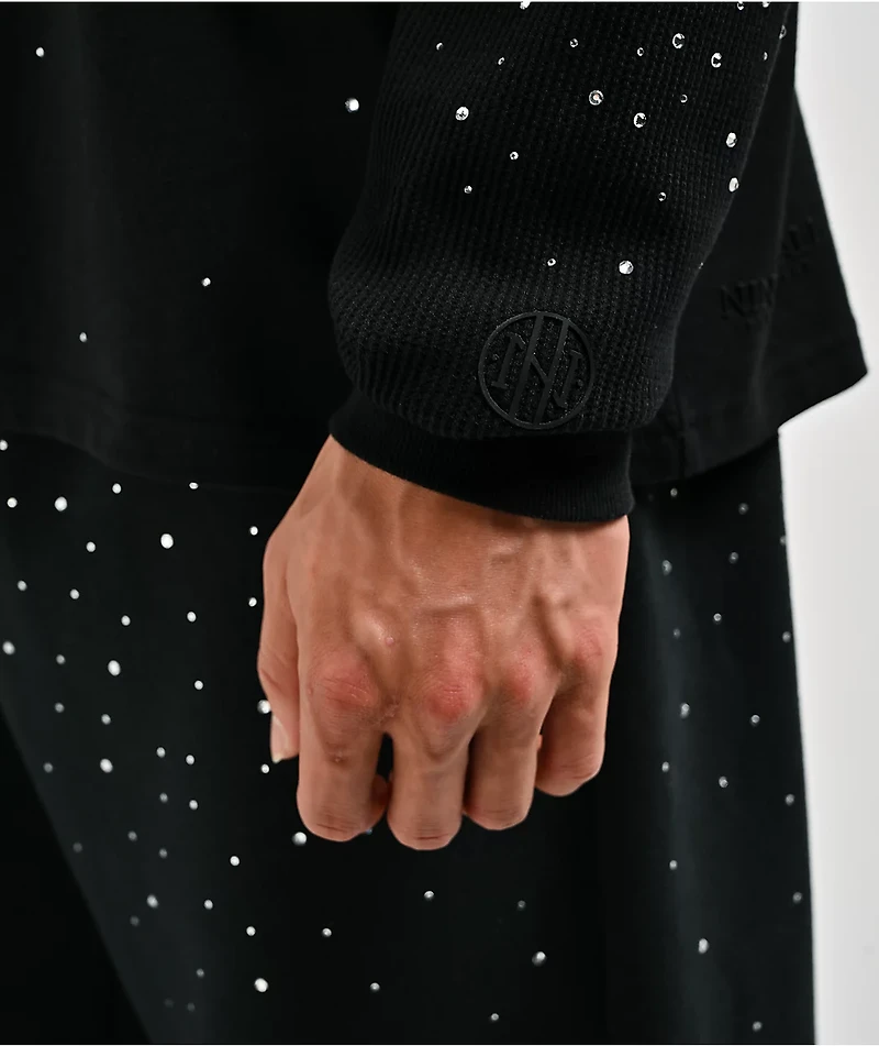 Ninth Hall Fundamentals Rhinestone Black Boxy 2Fer Long Sleeve Shirt