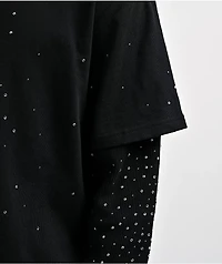 Ninth Hall Fundamentals Rhinestone Black Boxy 2Fer Long Sleeve Shirt