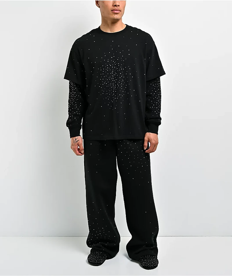 Ninth Hall Fundamentals Rhinestone Black Boxy 2Fer Long Sleeve Shirt
