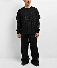 Ninth Hall Fundamentals Rhinestone Black Boxy 2Fer Long Sleeve Shirt