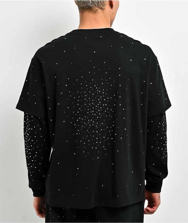 Ninth Hall Fundamentals Rhinestone Black Boxy 2Fer Long Sleeve Shirt
