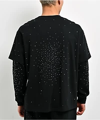Ninth Hall Fundamentals Rhinestone Black Boxy 2Fer Long Sleeve Shirt