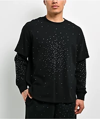 Ninth Hall Fundamentals Rhinestone Black Boxy 2Fer Long Sleeve Shirt
