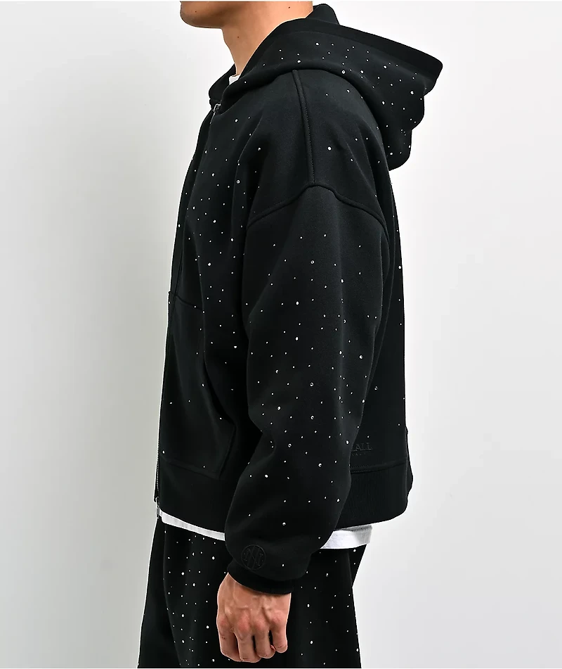 Ninth Hall Fundamentals Rhinestone Black Boxy Zip Hoodie