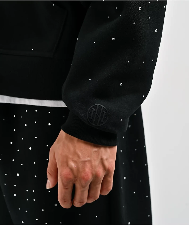 Ninth Hall Fundamentals Rhinestone Black Boxy Zip Hoodie