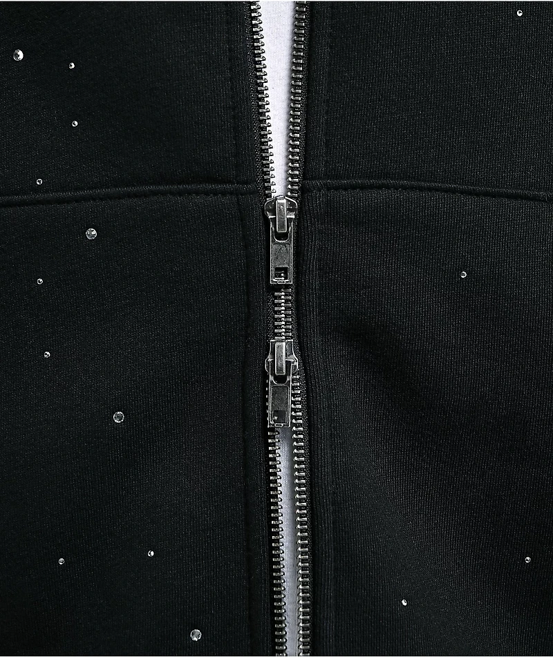 Ninth Hall Fundamentals Rhinestone Black Boxy Zip Hoodie