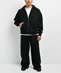 Ninth Hall Fundamentals Rhinestone Black Boxy Zip Hoodie
