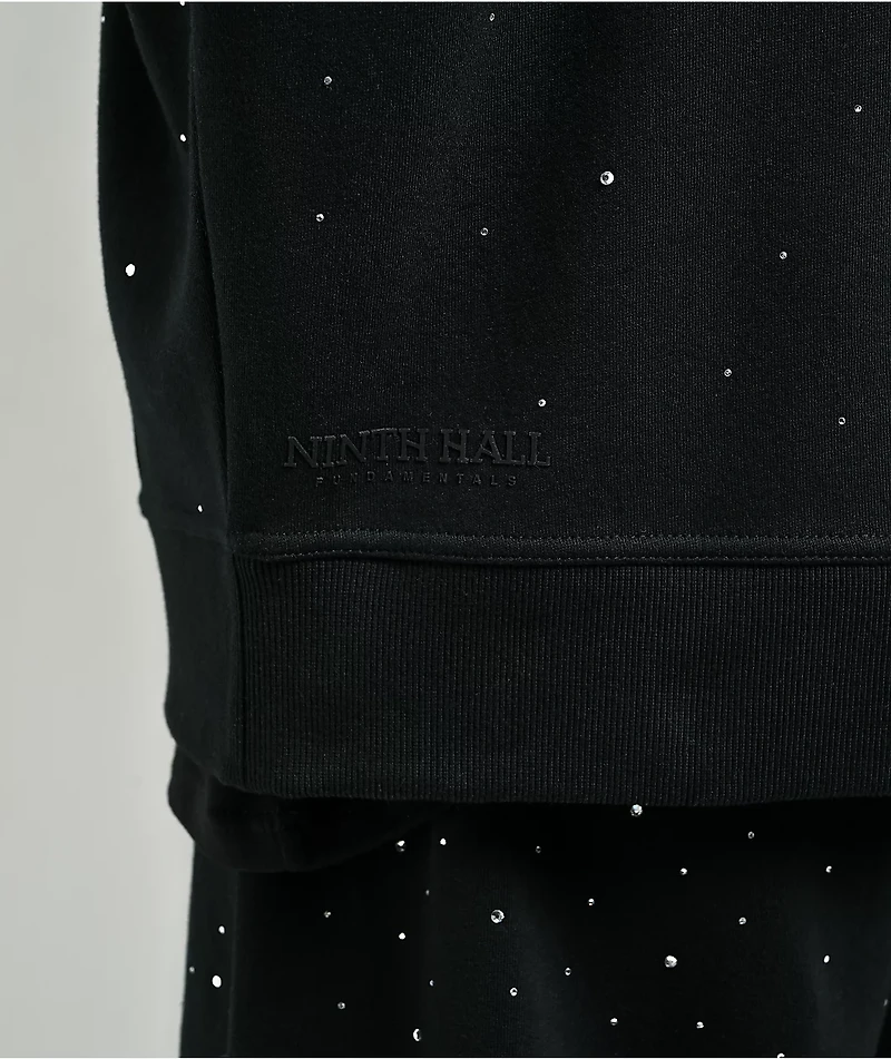 Ninth Hall Fundamentals Rhinestone Black Boxy Zip Hoodie