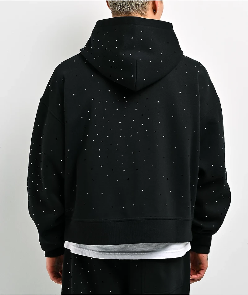Ninth Hall Fundamentals Rhinestone Black Boxy Zip Hoodie