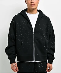 Ninth Hall Fundamentals Rhinestone Black Boxy Zip Hoodie