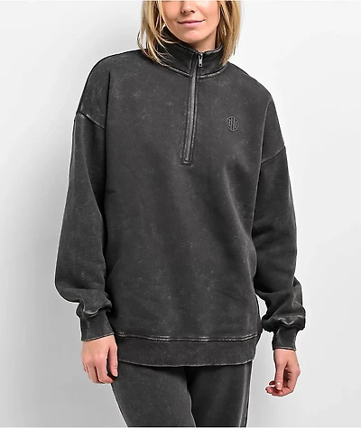 Ninth Hall Fundamentals Sheena Black Wash Oversized Quarter Zip Sweatshirt