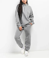 Ninth Hall Fundamentals Sheena Grey Oversized Quarter Zip Mineral Wash Sweatshirt