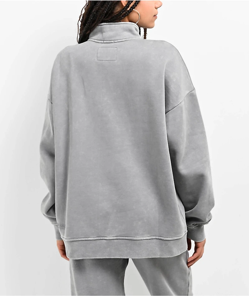 Ninth Hall Fundamentals Sheena Grey Oversized Quarter Zip Mineral Wash Sweatshirt
