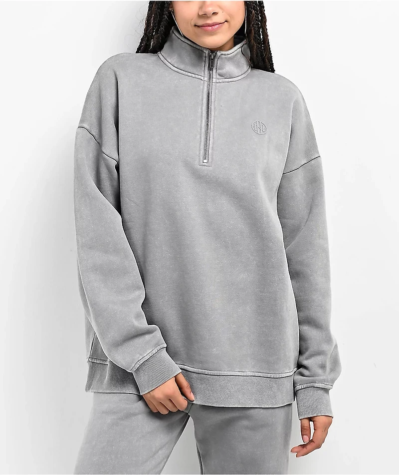 Ninth Hall Fundamentals Sheena Grey Oversized Quarter Zip Mineral Wash Sweatshirt