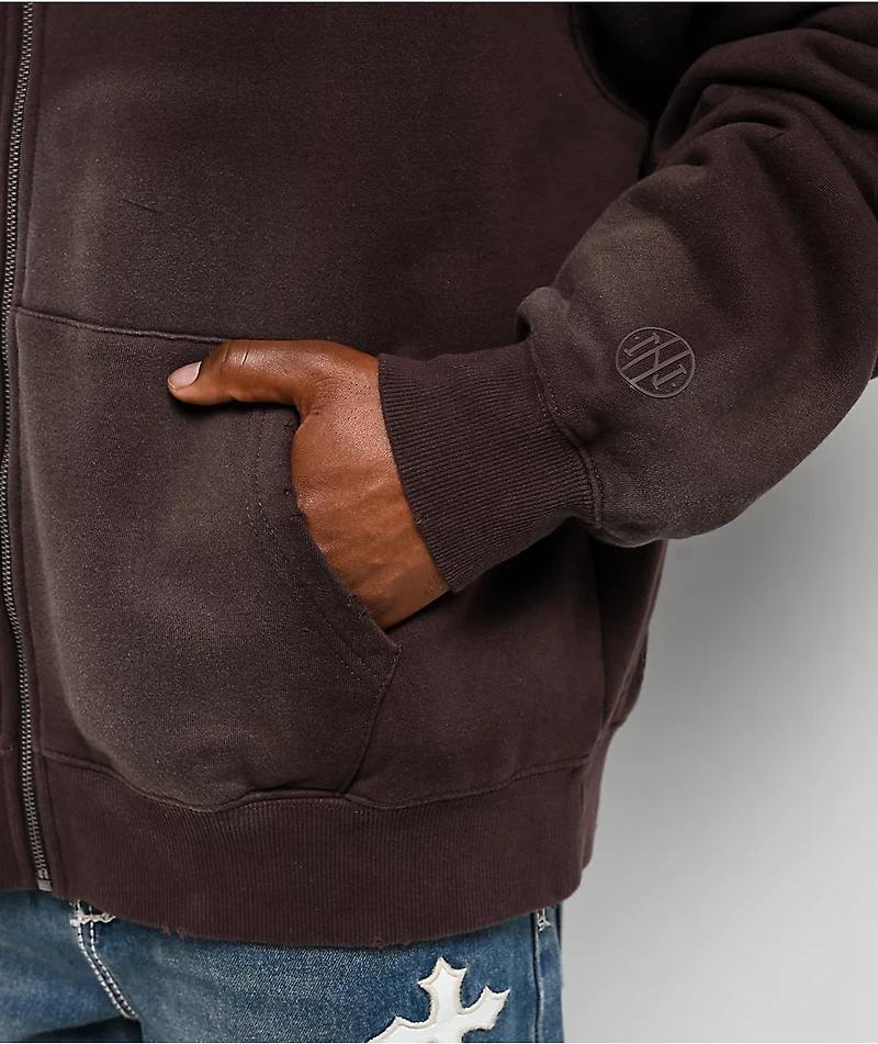 Ninth Hall Fundamentals Spray Dark Brown Wash Zip Hoodie