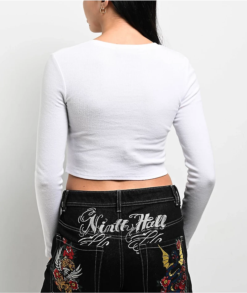 Ninth Hall Fundamentals Sylvie White Fitted Crop Long Sleeve T-Shirt