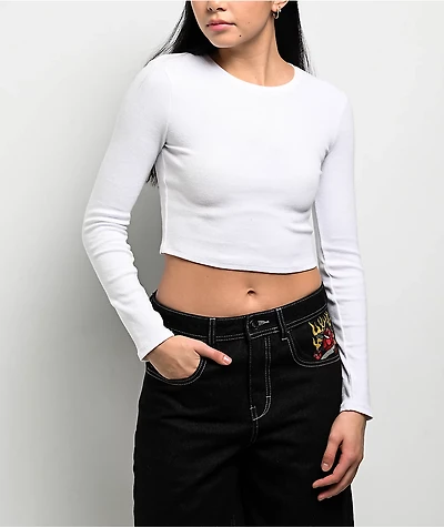 Ninth Hall Fundamentals Sylvie White Fitted Crop Long Sleeve T-Shirt