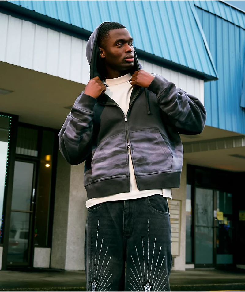 Ninth Hall Fundamentals Whisker Ash Wash Boxy Zip Hoodie