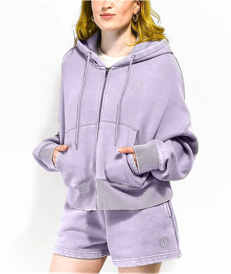Ninth Hall Fundamentals Zena Orchid Boxy Crop Zip Hoodie