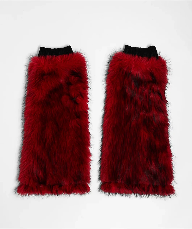 Ninth Hall Grunge Red Faux Fur Leg Warmers