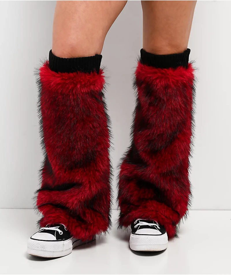 Ninth Hall Grunge Red Faux Fur Leg Warmers