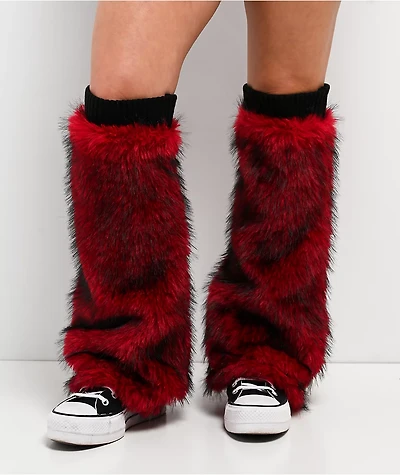 Ninth Hall Grunge Red Faux Fur Leg Warmers