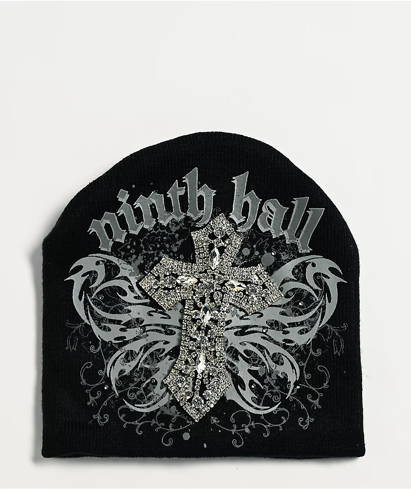 Ninth Hall Guardian Rhinestone Black Skully Beanie