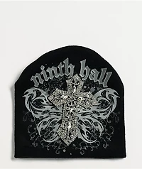 Ninth Hall Guardian Rhinestone Black Skully Beanie